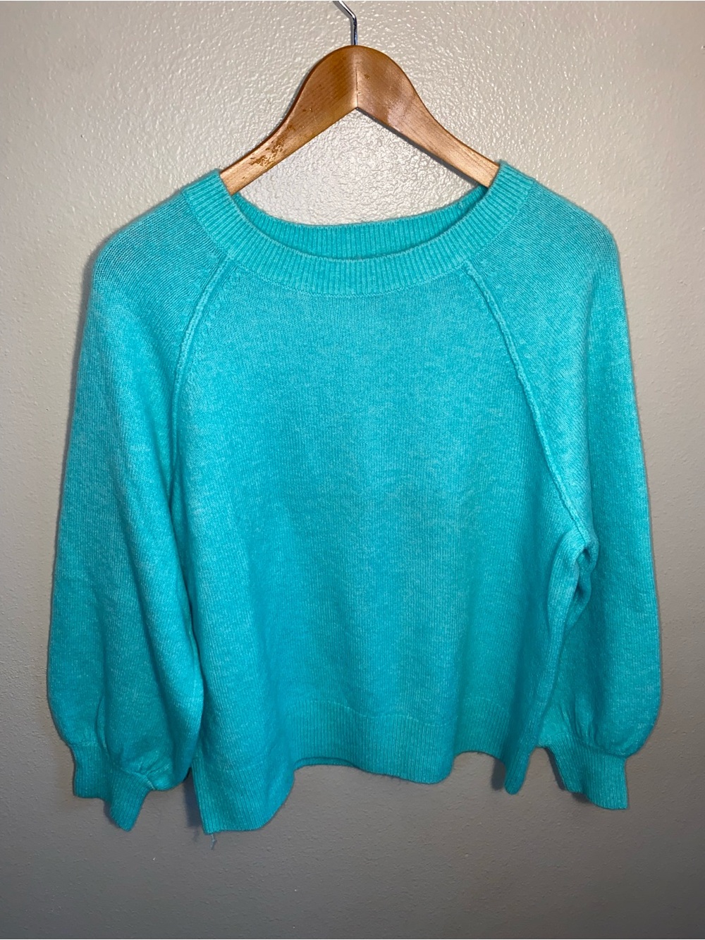 Vince Camuto Aqua Turquoise Crewneck Raglan Balloon Sleeve Sweater - Size S